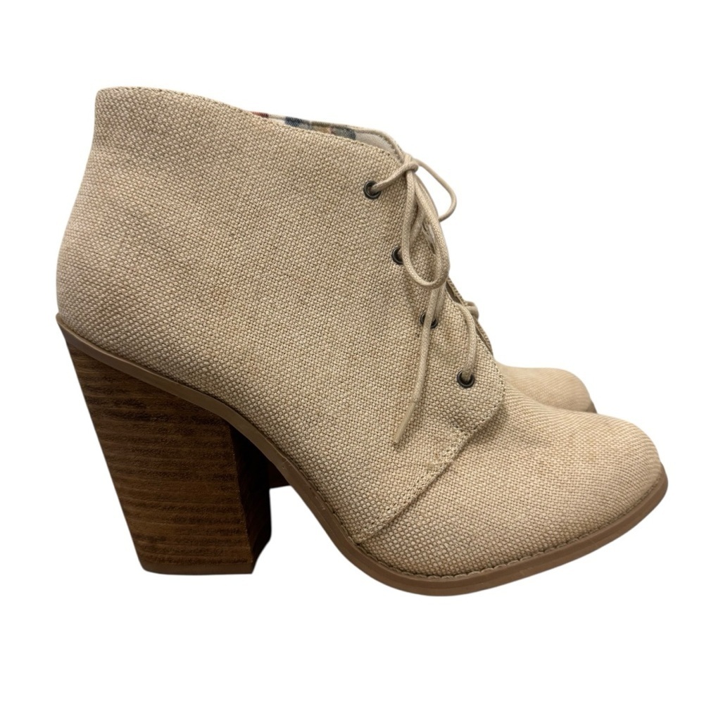 Call It Spring Beige Fabric Lace Up Heeled Booties 10